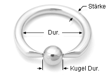Piercing Schmuck Titan BCR Intim Ring 8mm Stärke mit Klemmkugel Größe 14-20mm