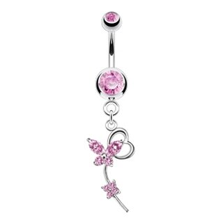 Bauchnabelpiercing Crystal Heart Paved Butterfly