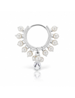 Maria Tash 8mm Pearl Coronet Ring with Diamond Briolette