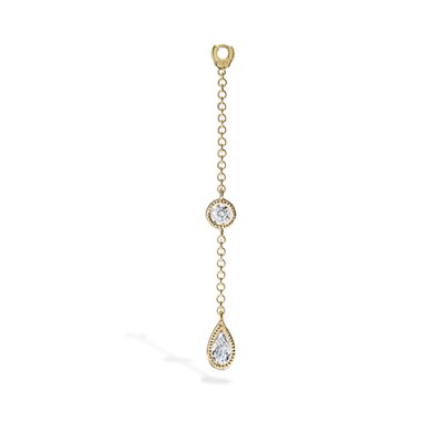 Maria Tash Medium Pendulum Charm Scalloped Set Pear and Round Diamond