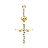 Bauchnabelpiercing "Paved Cross with Wings Dangle"