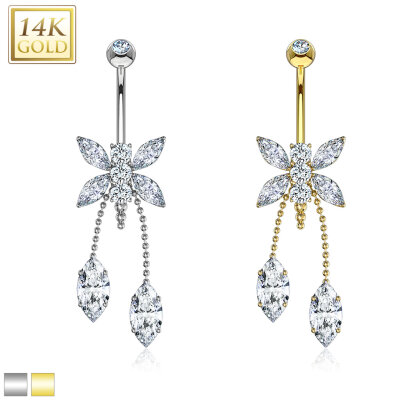14K Gold Bauchnabelpiercing "Marquise Dragonfly Dangle"