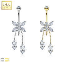 14K Gold Bauchnabelpiercing "Marquise Dragonfly...