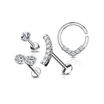 4er Set Piercings "Crystal Diamond"