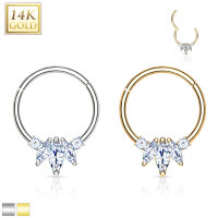 14K Gold Three Marquise Hoop Ring