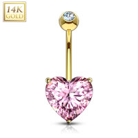 14K Gold Bauchnabelpiercing "Pink Heart"