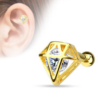 Barbell Crystal Diamond mit 14K Goldüberzug