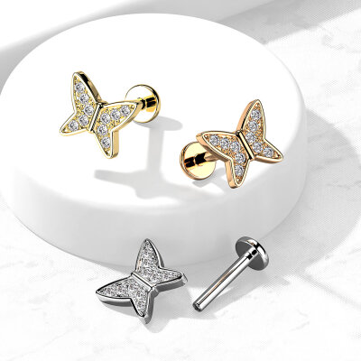 Labret Paved Butterfly Top Flat Back Stud