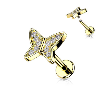 Labret "Paved Butterfly Top" Flat Back Stud