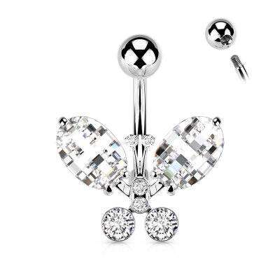 Bauchnabelpiercing "Clear Faceted Crystal Butterfly"