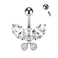 Bauchnabelpiercing Clear Faceted Crystal Butterfly