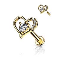 Labret Paved Heart with Crystals Flat Back Stud