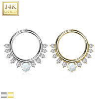 14K Gold Clicker Front Facing CZ and Opal