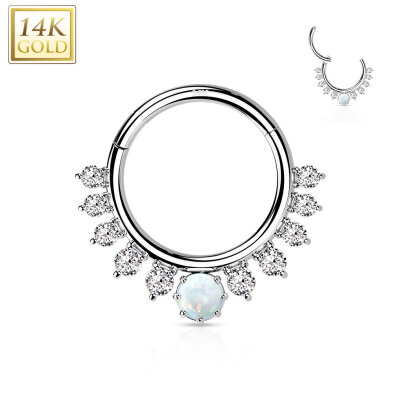 14K Gold Clicker "Front Facing CZ and Opal"