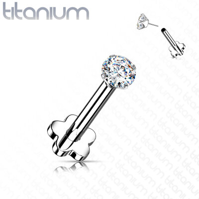 Titan Push in  Labret Flat Back Stud with CZ Prong Set 1mm