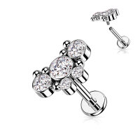 Labret "5 CZ Butterfly with Ball" Flat Back Stud