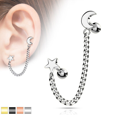 Barbells mit Kette "Star and Crescent Moon"