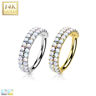 14K Gold Segmentring Clicker "Double Line Paved Opal"