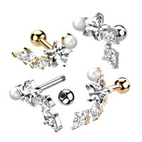 Barbell Marquise CZ Vine and Pearl