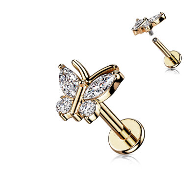 Labret "Paved Butterfly Top" Flat Back Stud