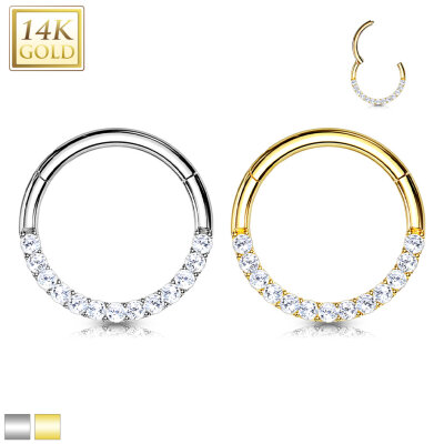 14K Gold Clicker "Horizontal Paved" in 8 mm