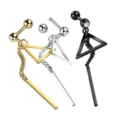 Barbell mit Zirkonia Bar with Chain and Triangle Dangle