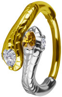 18K Gold und Platin 950 Clicker mit Diamanten und Schlangendesign Caduceus