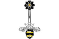 Bauchnabel Piercing Biene mit Blumen Design aus Chirurgenstahl